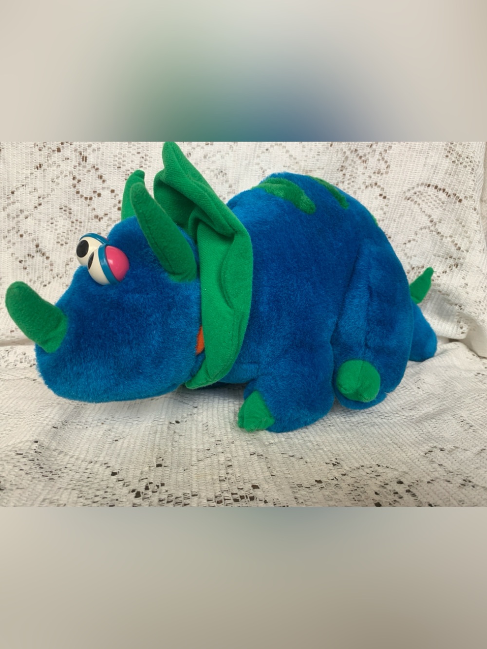 Malibu Fun Stuffed! Vintage Triceratops Blue Green Dinosaur Stuffed Animal Plush